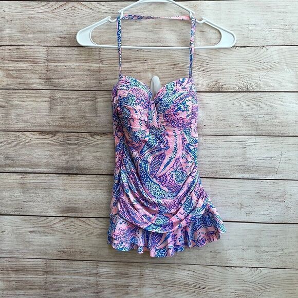 NEW WITH TAGS LILLY PULITZER CARMEN RUFFLES TANKINI IN COASTAL BLUE MAYBE GATOR - Picture 1 of 7
